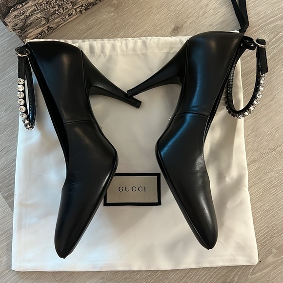 GUCCI Black Heels with Rhinestone Ankle Strap - Picture 3 of 7